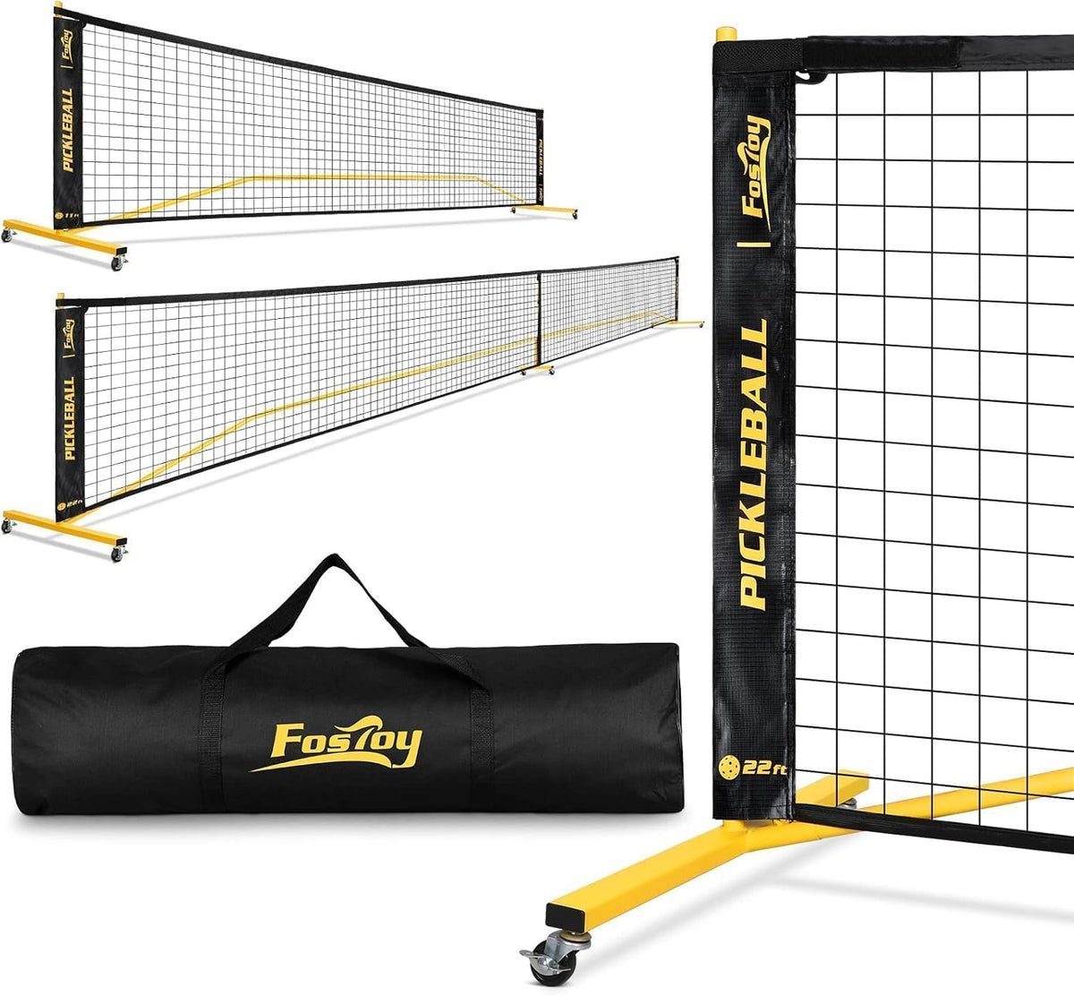Portable Pickleball Net Set with Wheels, 22 FT & Half Court 11 FT